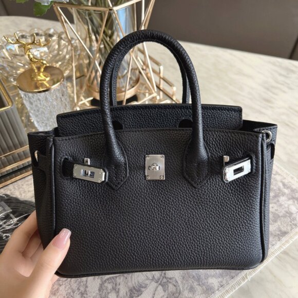 Black genuine leather women's handbag | Silver Hardware SHW | Available 2 Sizes - Picture 3 of 8